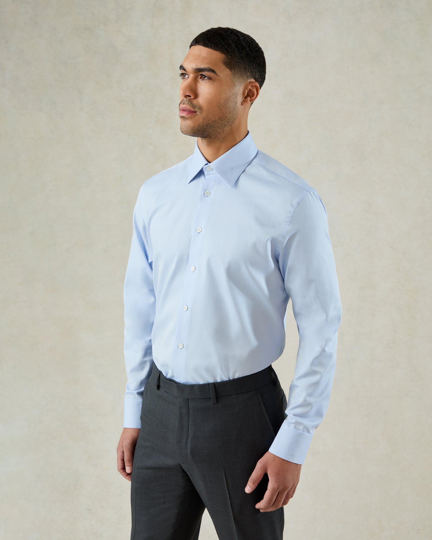 Leveson Cotton Twill Single Cuff Shirt Blue