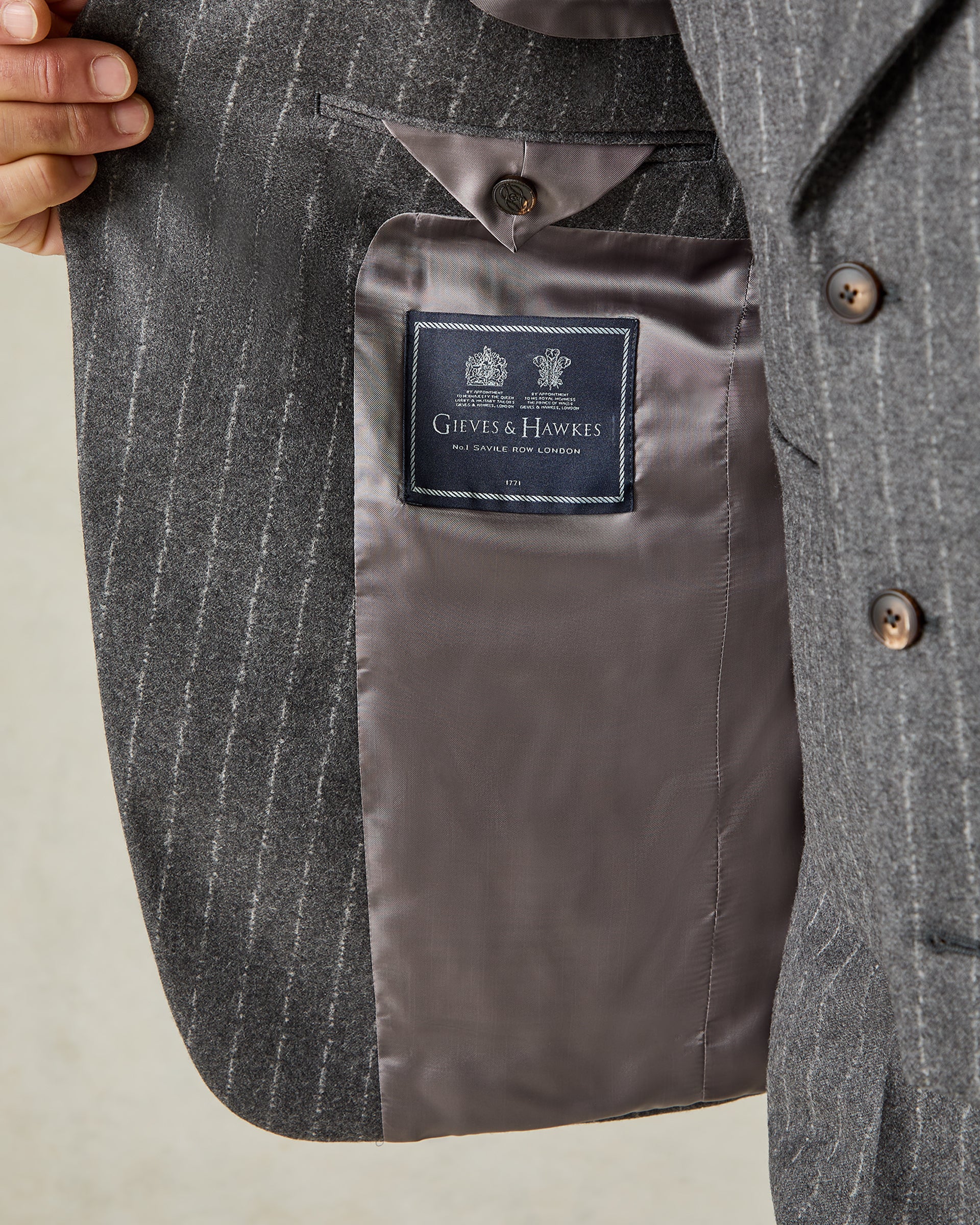 Markham Wool &amp; Cashmere Morse Code Stripe Suit Jacket Grey