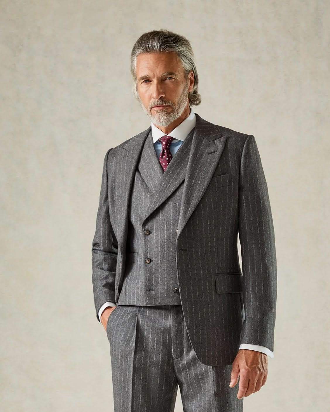 Markham Wool &amp; Cashmere Morse Code Stripe Suit Jacket Grey