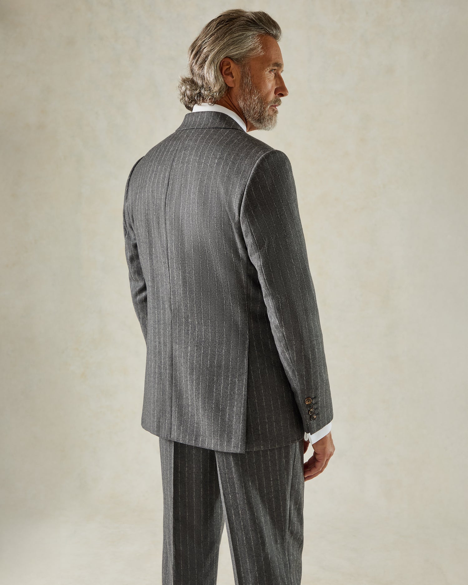 Markham Wool &amp; Cashmere Morse Code Stripe Suit Jacket Grey