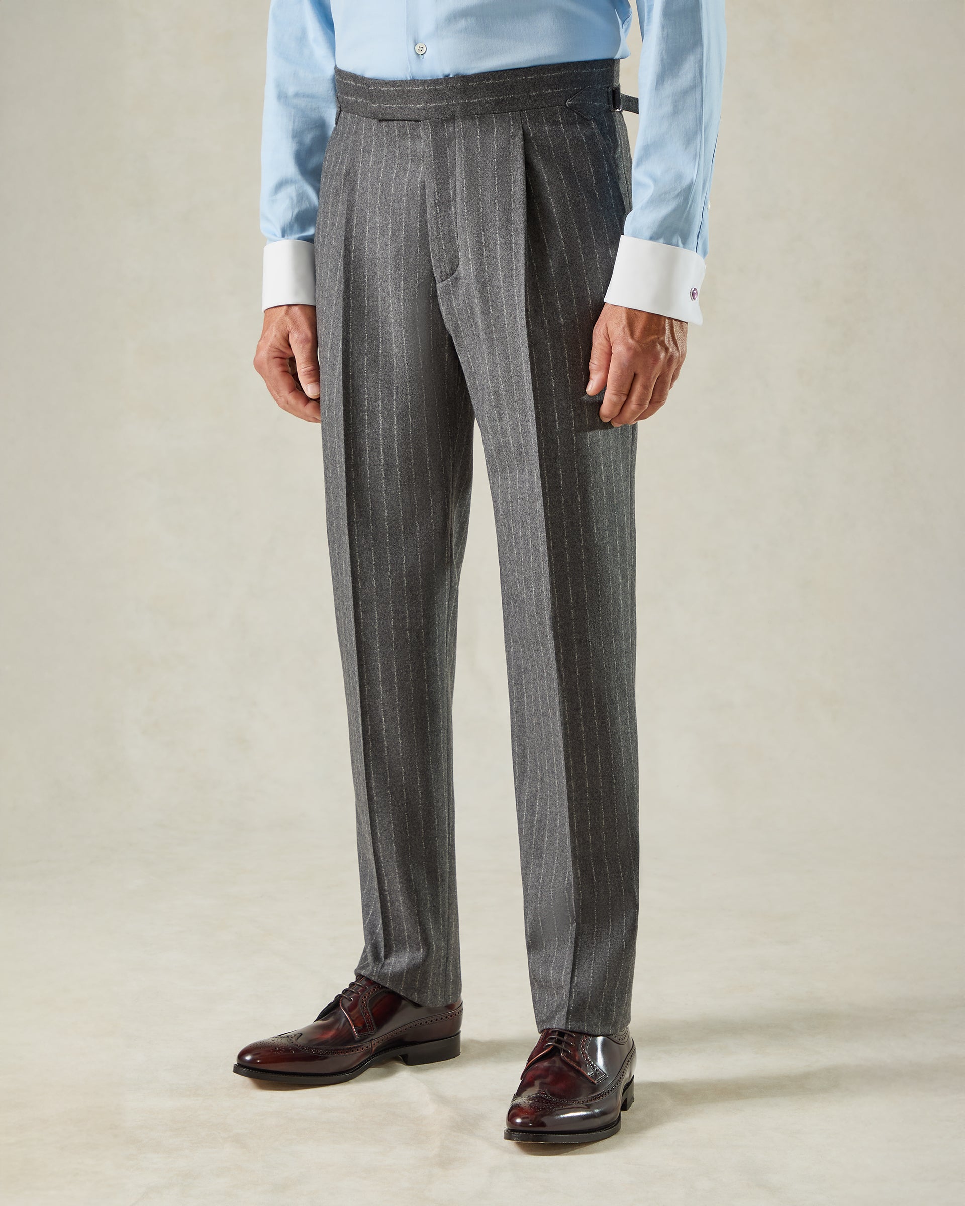 Markham Wool &amp; Cashmere Morse Code Grey Stripe 3-Piece Suit