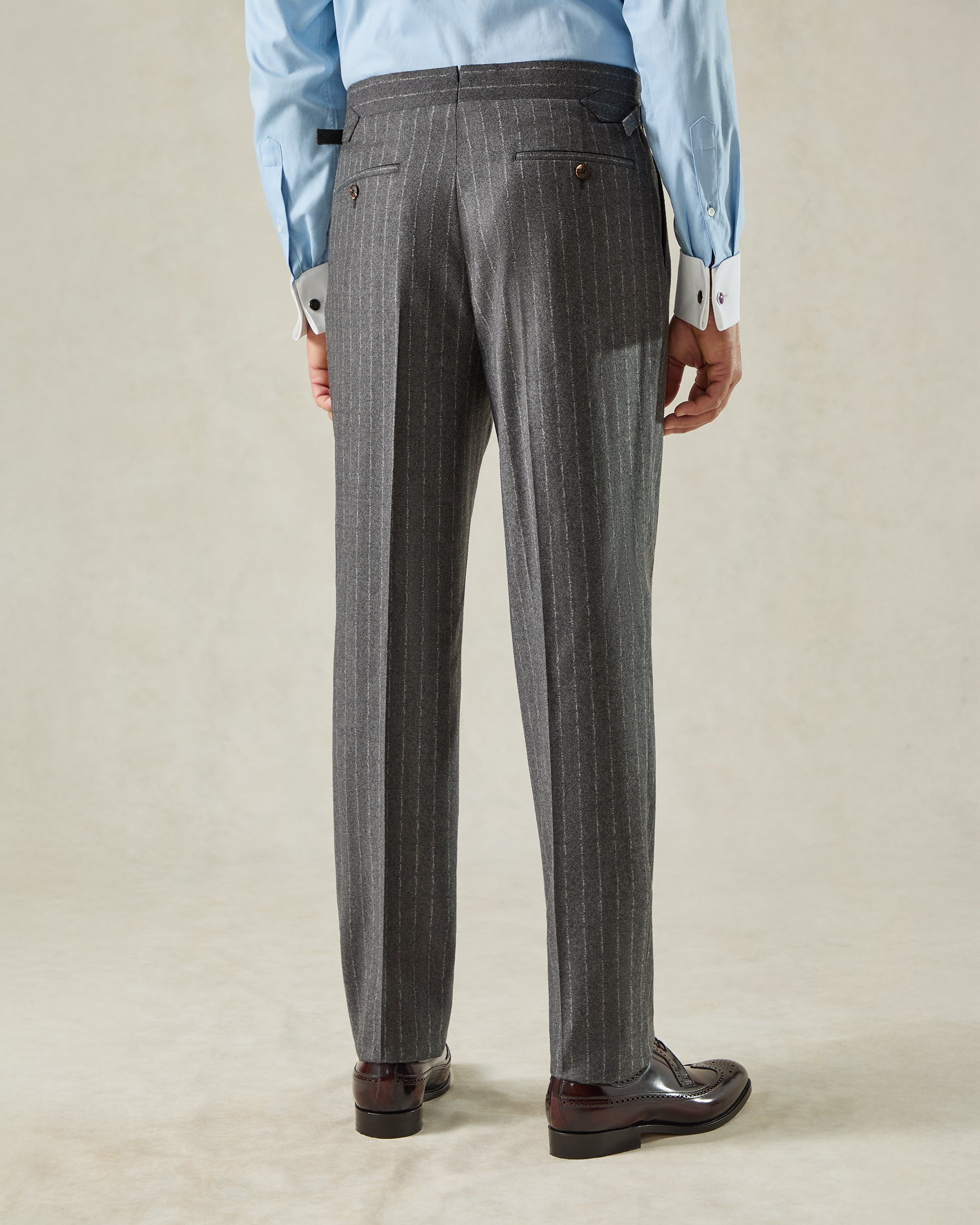 Markham Wool &amp; Cashmere Morse Code Grey Stripe 3-Piece Suit