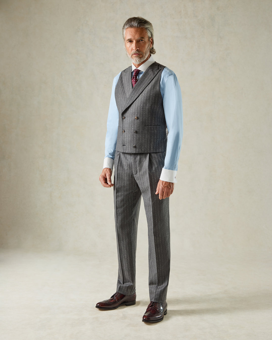 Markham Wool &amp; Cashmere Morse Code Stripe 3-Piece Suit Grey [Available as separates]