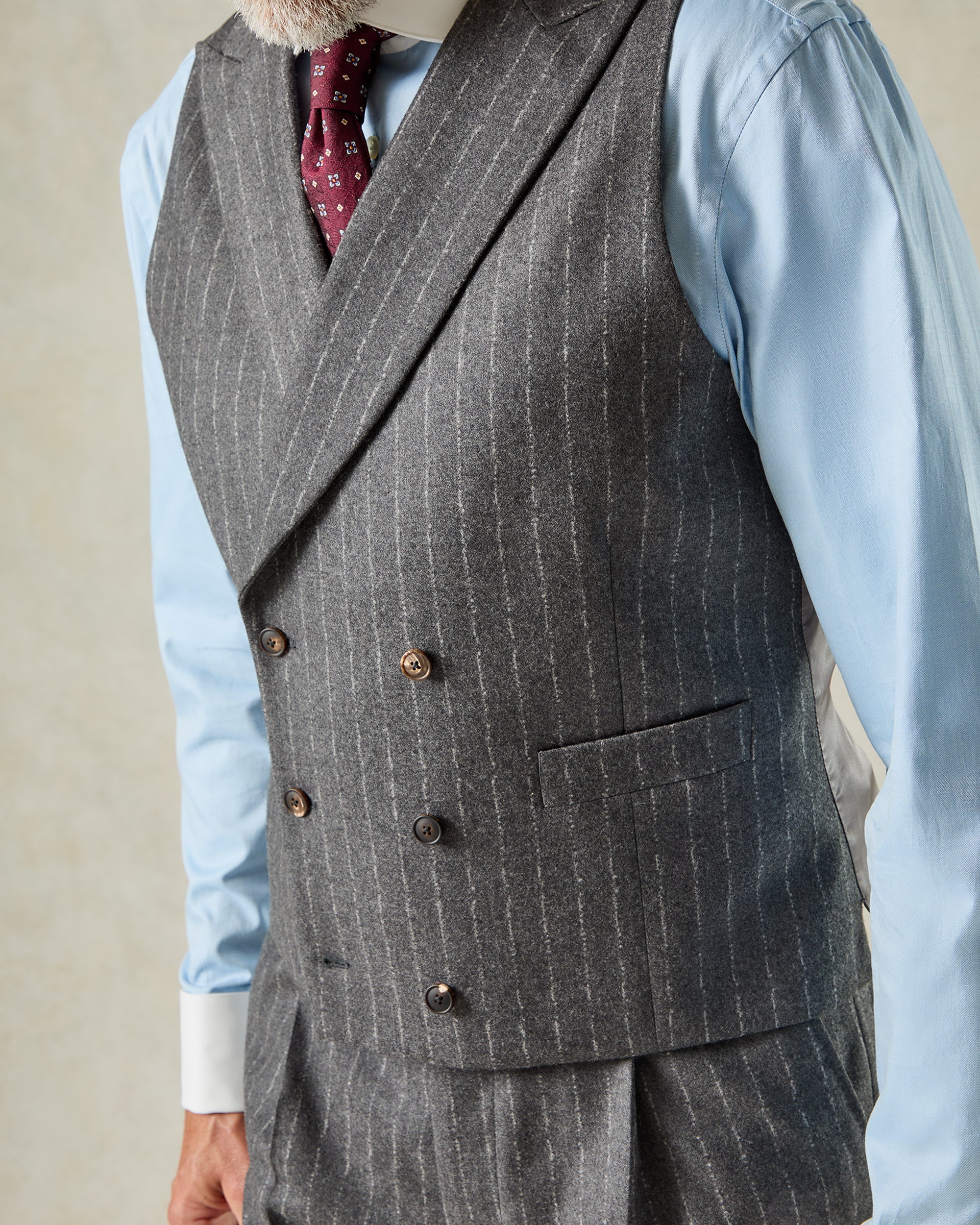 Markham Wool &amp; Cashmere Morse Code Stripe Suit Waistcoat Grey