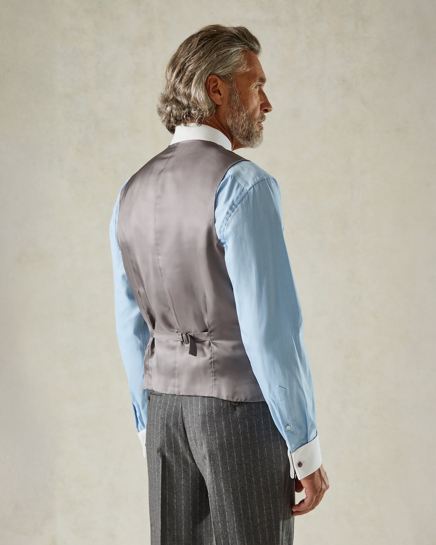 Markham Wool &amp; Cashmere Morse Code Stripe Suit Waistcoat Grey