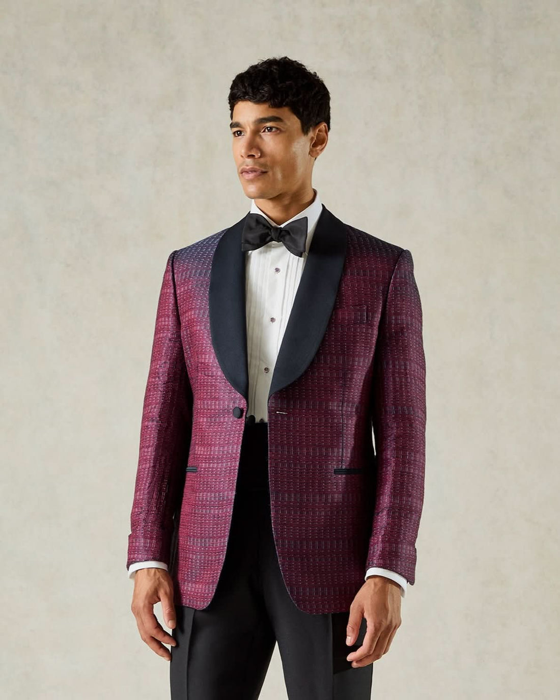 Morse Silk Linen Jacquard Shawl Dinner Jacket Burgundy