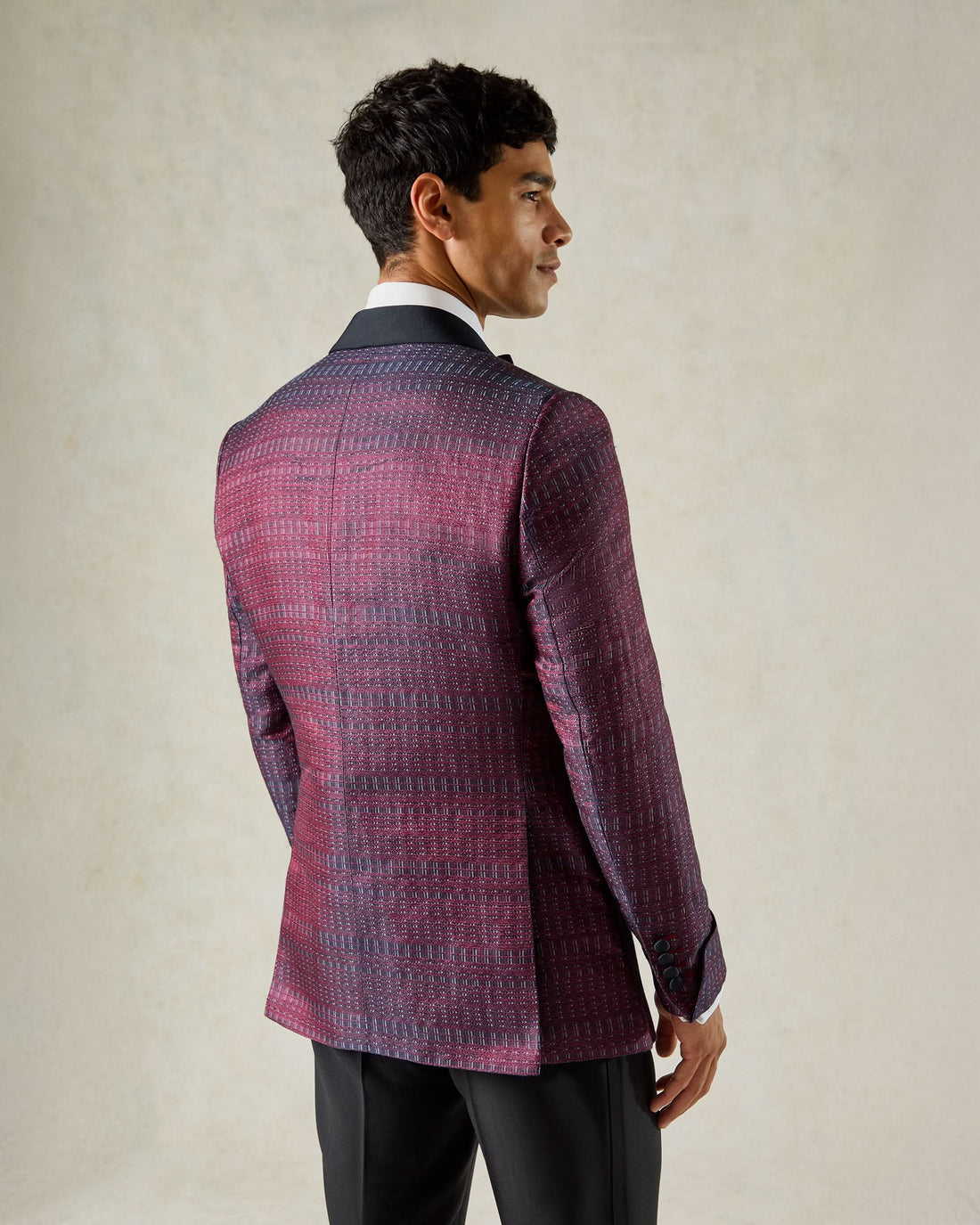 Morse Silk Linen Jacquard Shawl Dinner Jacket Burgundy