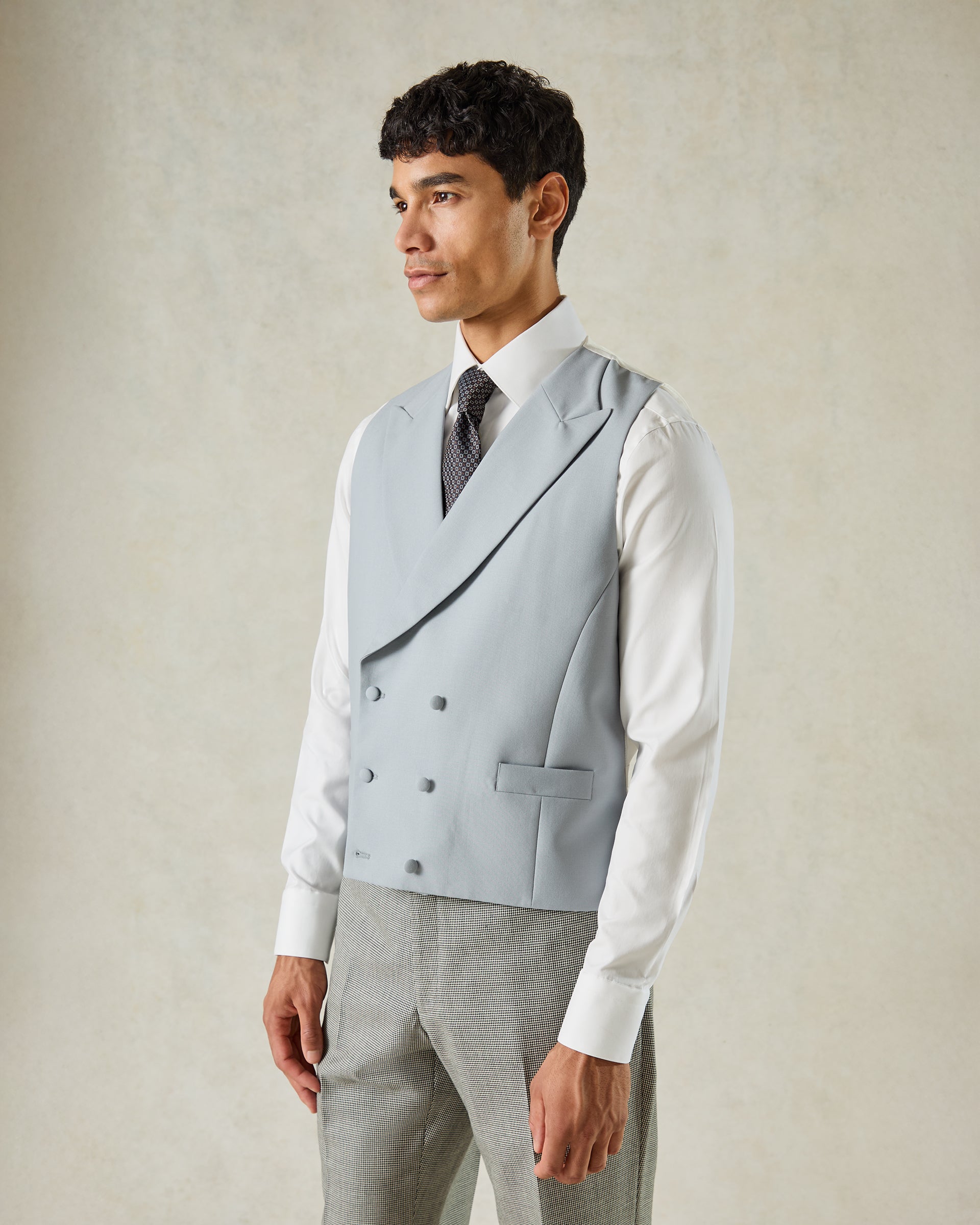 Nicholson Wool Double Breasted Waistcoat Grey Gieves Hawkes