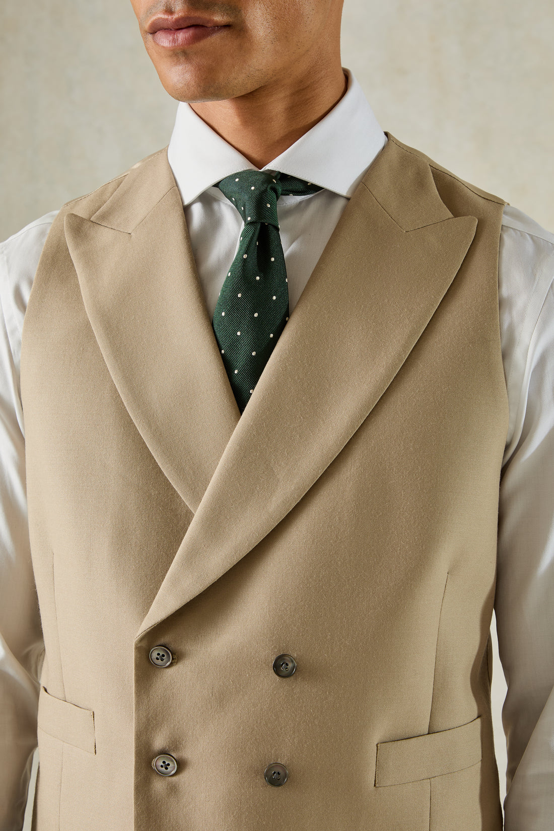 Nicholson Wool Double Breasted Waistcoat Tan