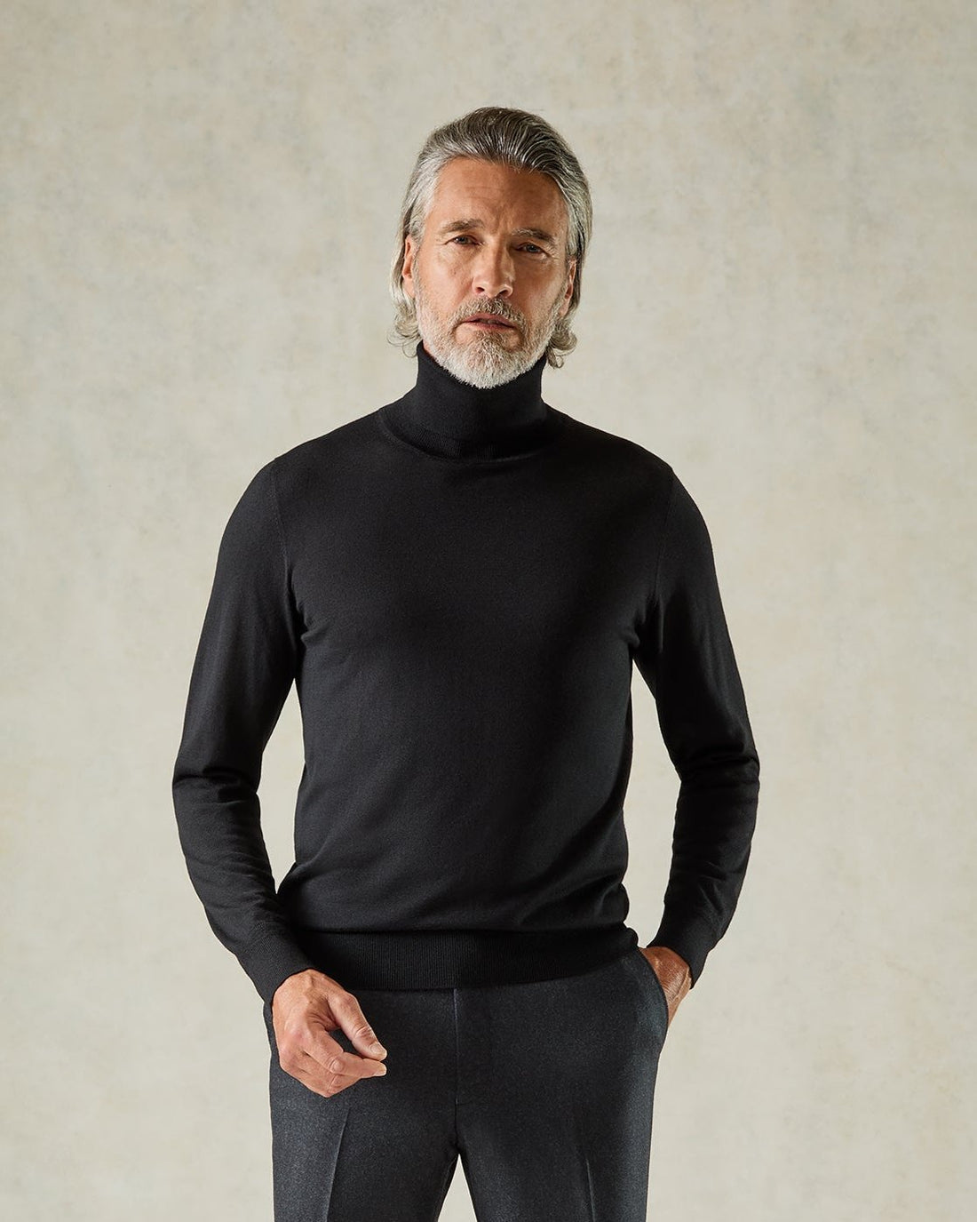 Osborne Merino Wool Roll Neck Knit Black