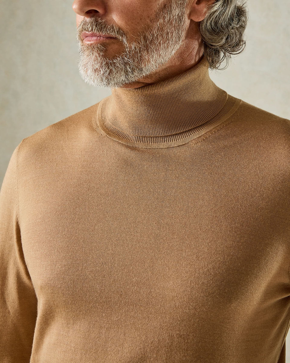 Osborne Merino Wool Roll Neck Knit Tan