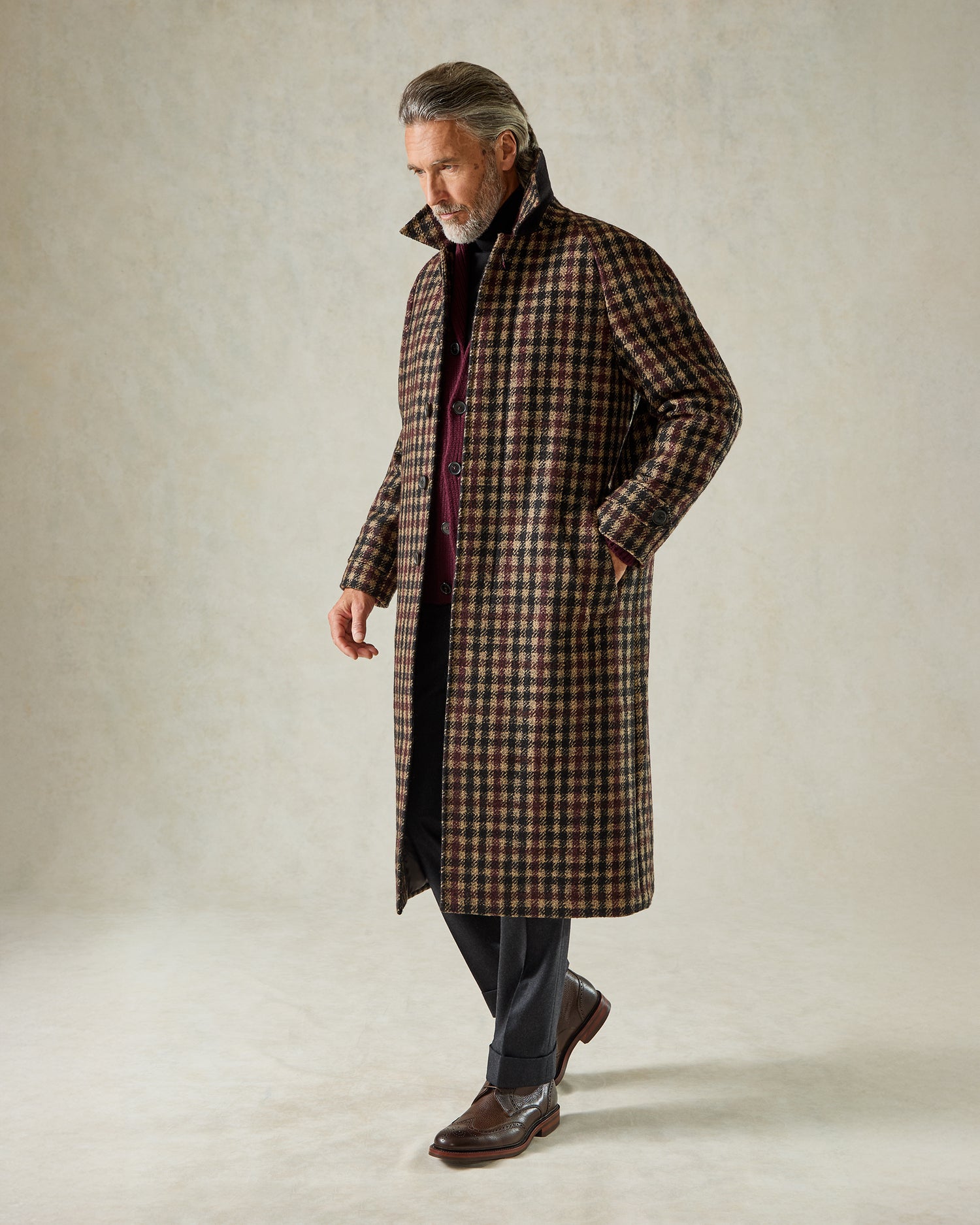 Oxley Raglan Sleeve Check Coat Navy