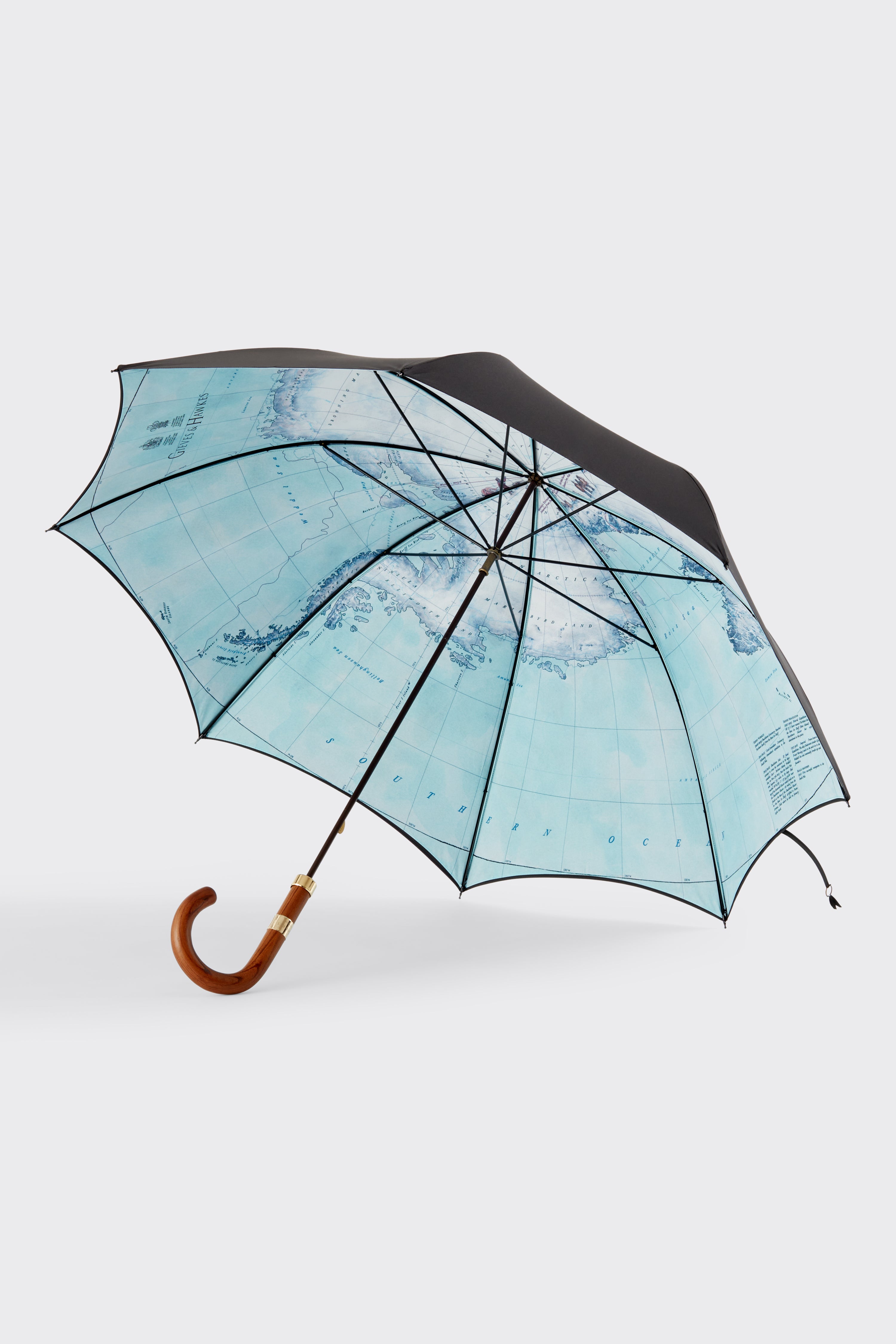 Gieves &amp; Hawkes x Bellerby &amp; Co Globemakers Print Umbrella with Wooden Handle