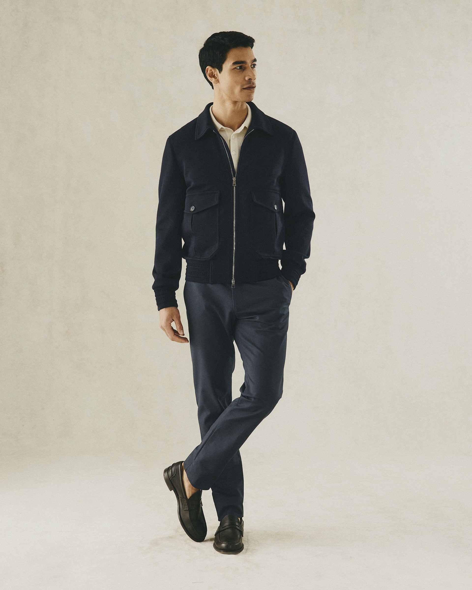 Paget Jersey Bomber Jacket Navy